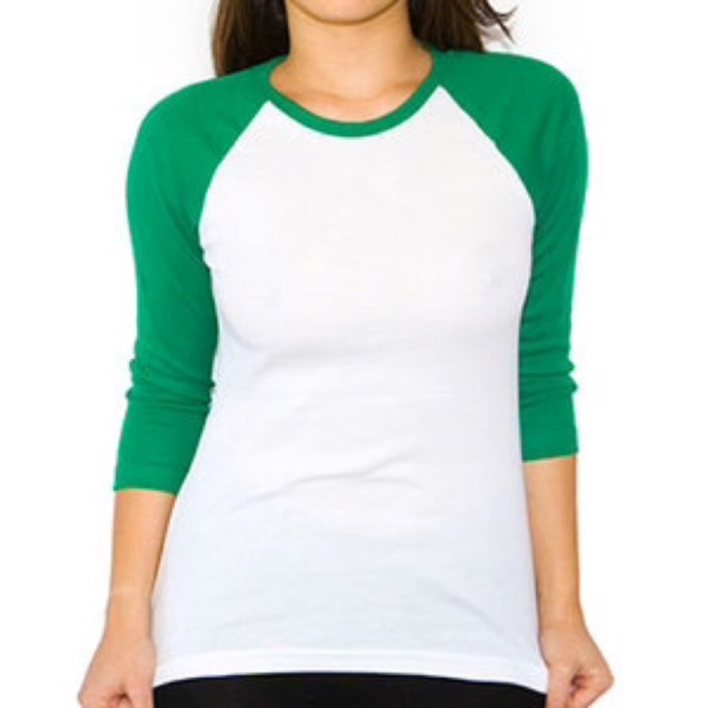 American Apparel green ad white baseball t shirt